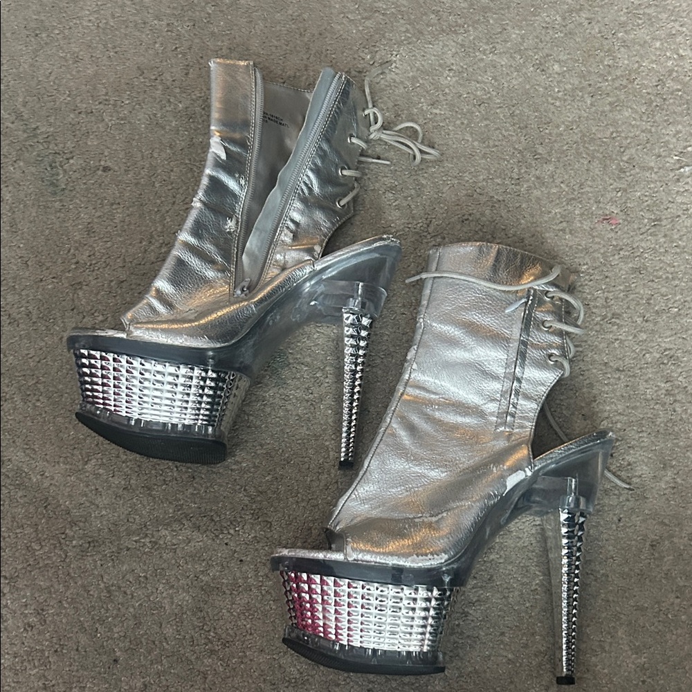 Pleaser Silver Platform Heels